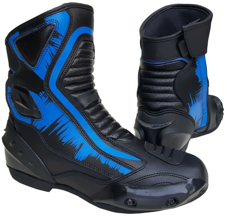 Mens Blue/Black Leather CE Motorcycle Racing Boots - Image 3