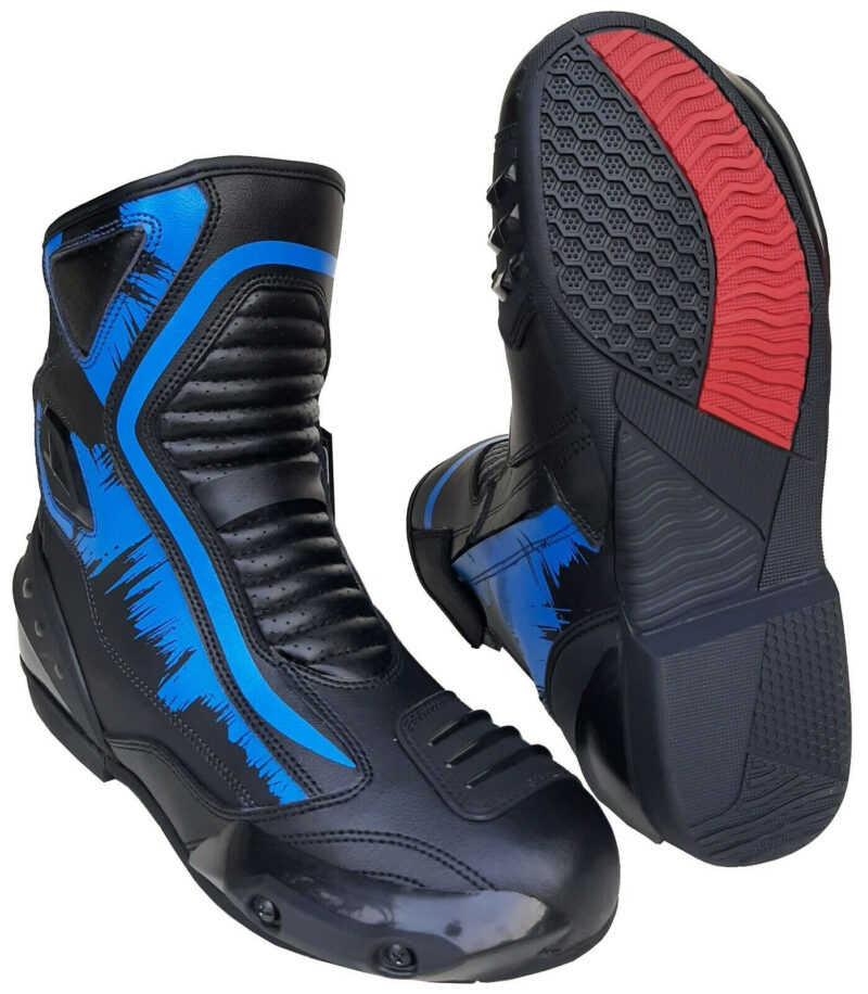 Mens Blue/Black Leather CE Motorcycle Racing Boots - Image 2